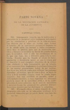 Parte novena. - De la educación católica de la juventud