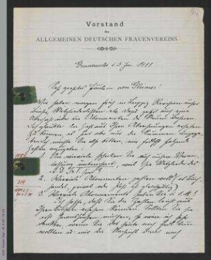 Brief von Helene Lange an Fräulein von Glümer
