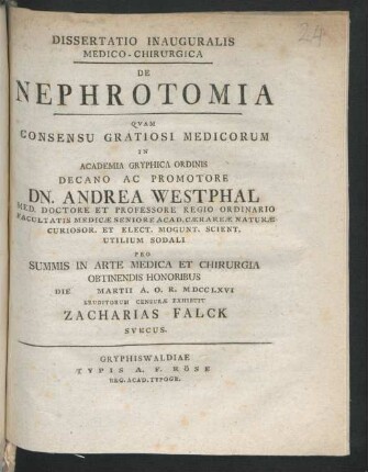Dissertatio Inauguralis Medico-Chirurgica De Nephrotomia