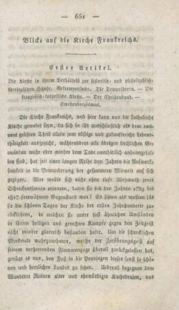 651-720 Blicke auf die Kirche Frankreichs : erster Artikel
