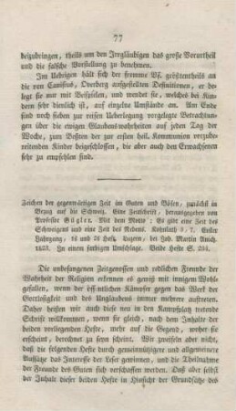 77-79 "Zeichen der gegenwärtigen Zeit im Guten und Bösen, zunächst in Bezug auf die Schweiz"