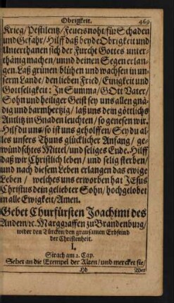 Gebet Churfürsten Joachimi des Andern/ et[c]. Marggraffen ...