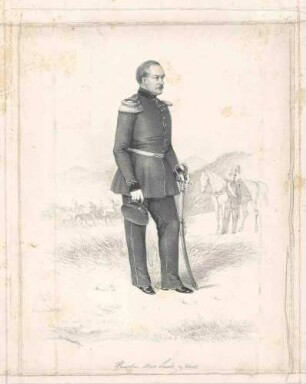 Max von Leube, Hauptmann, späterer Oberst und Kommandeur 1861, stehend in Uniform und Säbel, Brustbild