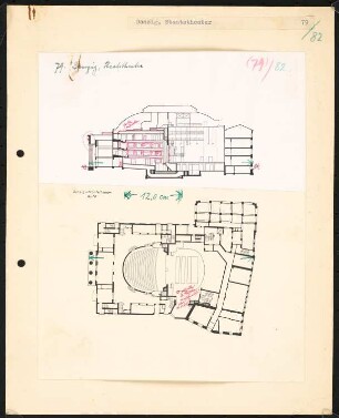 Stadttheater, Danzig: Grundriss und Längsschnitt
