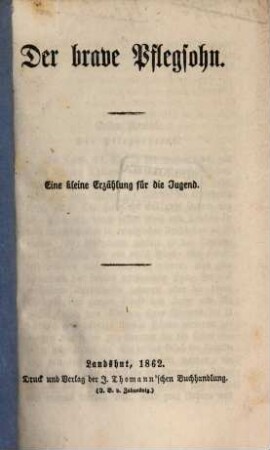 Der brave Pflegsohn : eine kleine Erzählung für die Jugend