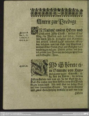 Leichenpredigt : Christliche Leichen-Predigt, Antrit zur Predigt, Textus, Vorbereitung zur Leichen-Predigt, Abhandlung, Heilsamer Gebrauch dieser Erklärung