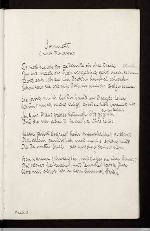 Sonnett (nach Petrarca) (Sonett nach Petrarka) : [SW I: H4]; [SW I, S. 63/124]