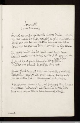 Sonnett (nach Petrarca) (Sonett nach Petrarka) : [SW I: H4]; [SW I, S. 63/124]