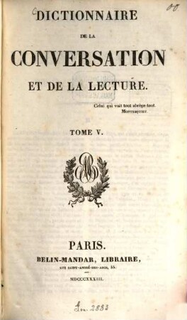 Dictionnaire de la conversation et de la lecture. 5, [Bat - Bes]