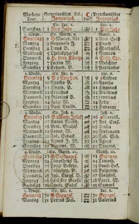 Gregorianischer Kal. Januarius. - Junius, oder Brachmonat, hat 30 Tage.