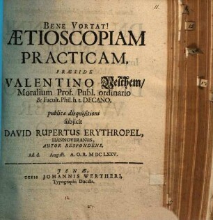 Bene Vortat! Aetioscopiam Practicam