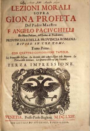 Angeli Paciuchelli Lezioni morali sopra Giona profeta, 1