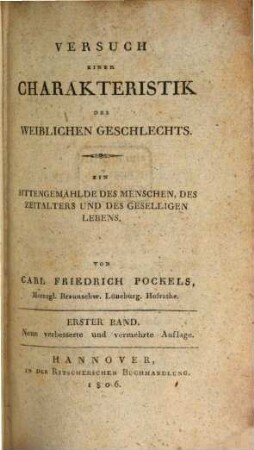 Versuch einer Charakteristik des weiblichen Geschlechts, 1. (1806)