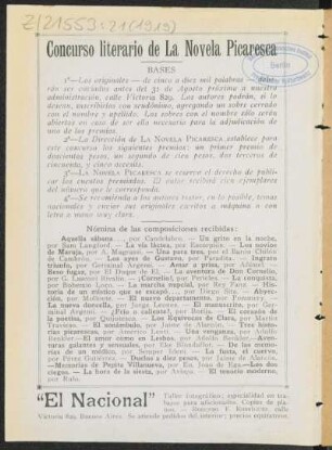 Concurso literario de La Novela Picaresca