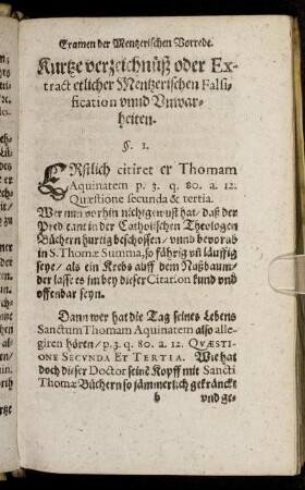 Kurtze verzeichnüß oder Extract etlicher Mentzerischen Falsification unnd Unwarheiten.