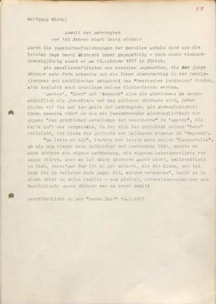 [W176]: Anwalt der Bedrängten : Vor 140 Jahren starb Georg Büchner
