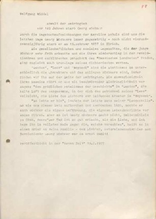[W176]: Anwalt der Bedrängten : Vor 140 Jahren starb Georg Büchner