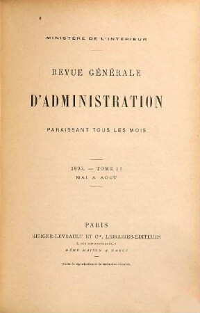 Revue générale d'administration. 53.1895 = Mai - Aug.