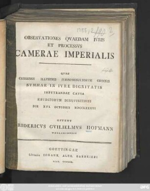 Observationes Qvaedam Ivris Et Processvs Camerae Imperialis
