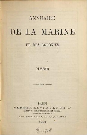 Annuaire de la Marine : pour ... ; réserve. 1882