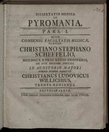 Ps. 1: Dissertatio Medica De Pyromania. Ps. 1