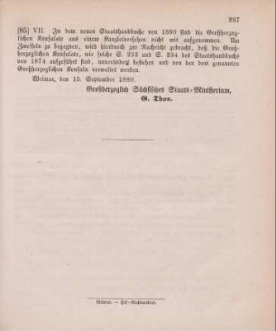 85. Ministerial-Bekanntmachung, die Fortbauer der Großherzoglichen Konsulate betreffend