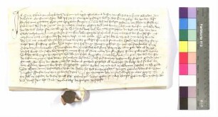 St. Nyclaus; Cuntz Eckart von Michelbach, der in Öhringen gefangen saß, begibt sich in die Leibeigenschaft Albrecht's von Hohenlohe; Siegel: Hans von Orn.