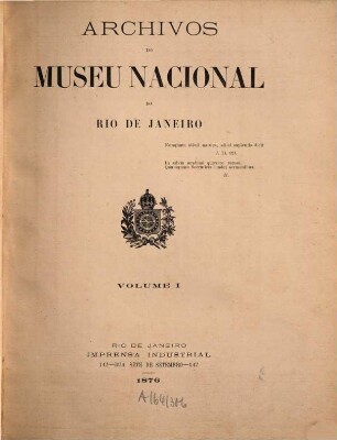 Arquivos do Museu Nacional. 1. 1876