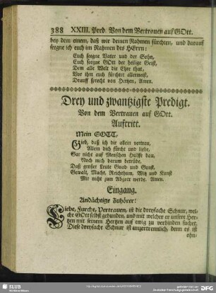Drey und zwantzigste Predigt. Von der Vertrauen auf GOtt