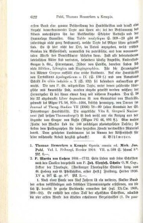 622-624 [Rezension] Thomas von Kempen, Thomae Hemerken a Kempis canonici regvlaris ordinis S. Avgvstini De pavpertate hvmilitate et patientia sive de tribvs tabernacvlis