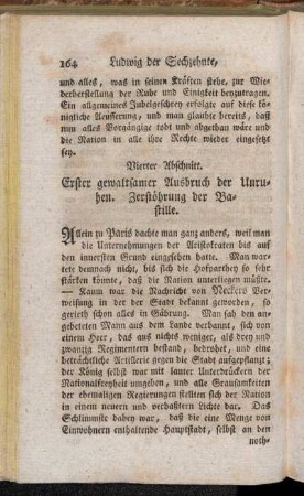 Vierter Abschnitt. Erster gewaltsamer Ausbruch der Unruhen. Zerstöhrung der Bastille