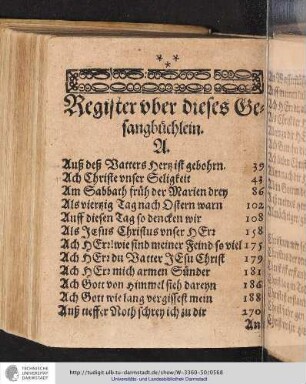 Register vber dieses Gesangbüchlein.
