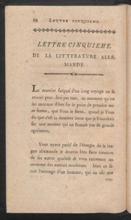 Lettre Cinquieme. De La Litterature Allemande.