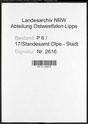 Sterberegister Standesamt Olpe-Stadt
