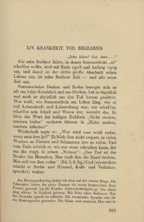 XIV. Krankheit. Tod. Begräbnis