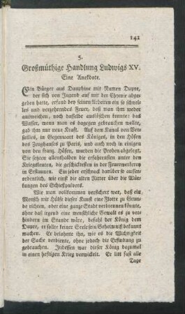 5. Großmüthige Handlung Ludwigs XV. Eine Anekdote