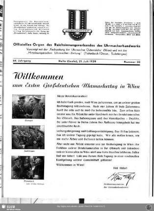 Willkommen zum Ersten Großdeutschen Uhrmachertag in Wien