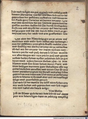Hie nach volget ein gut regiment vnd ordnung vnd bewert praeseruatiua vnd ler, wie man sich wider den geprechen der pestilentz aufhalten vnd bewaren sol