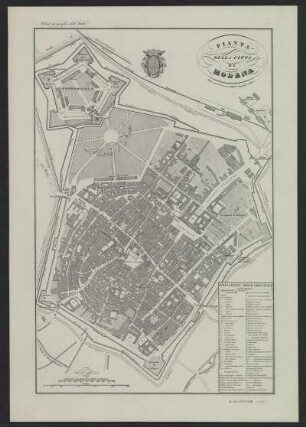 Stadtplan von Modena, Italien, 1:4 200, Lithographie, um 1850