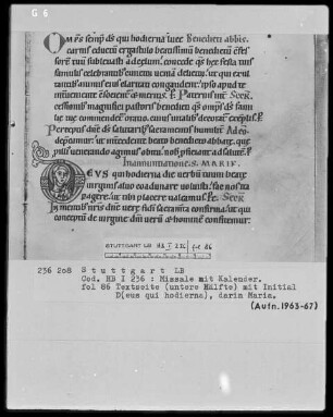 Graduale-Sakramentar-Lektionar — Initiale D (eus qui hodierna) mit Maria, Folio 86recto