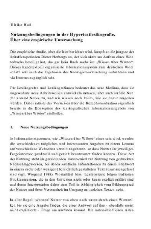 Nutzungsbedingungen in der Hypertextlexikografie : über eine empirische Untersuchung