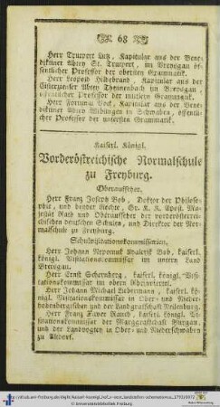 Kaiserl. Königl. Vorderöstreichische Normalschule zu Freyburg.