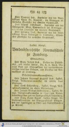 Kaiserl. Königl. Vorderöstreichische Normalschule zu Freyburg.
