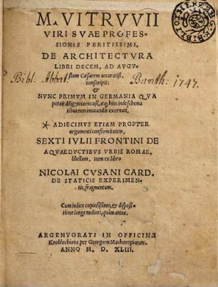 M. Vitruvii viri suae professionis peritissimi, de architectura : libri decem