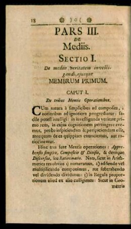 Sectio I. De mediis veritatem investigandi, ejusque Membrum Primum