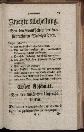 Erster Abschnitt. Von der weiblichen Unfruchtbarkeit.