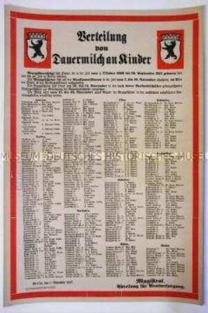 Maueranschlag zur Verteilung von Dauermilch an Kinder