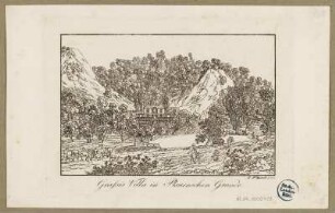 Ansicht der Villa Grassi im Plauenschen Grund bei Dresden, Radierung um 1820 : Grassis Villa in Plauenschen Grunde / C. F. Sprinck Dresd. - [Dresden] , [ca. 1820]. - 1 Kunstblatt : kolor. Radierung ; 12,6 x 8,3 cm