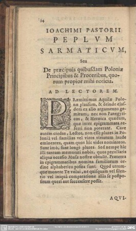 Ioachimi Pastorii Peplum Sarmaticum