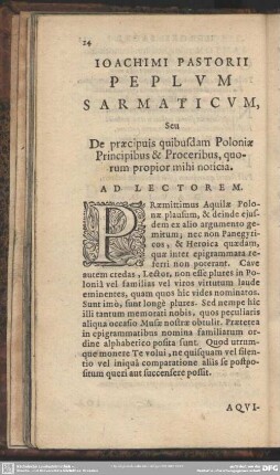 Ioachimi Pastorii Peplum Sarmaticum